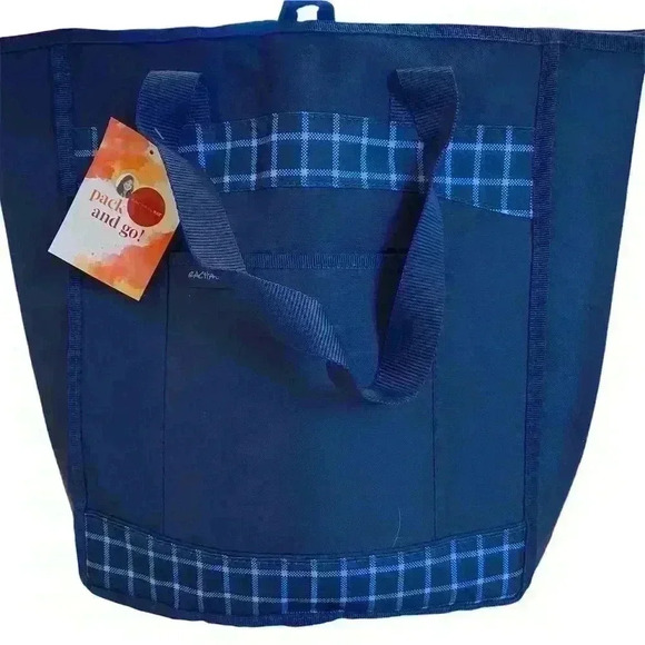 Rachael Ray Chillout Insulated Cooler Tote Bag Blue Plaid - Picture 1 of 6
